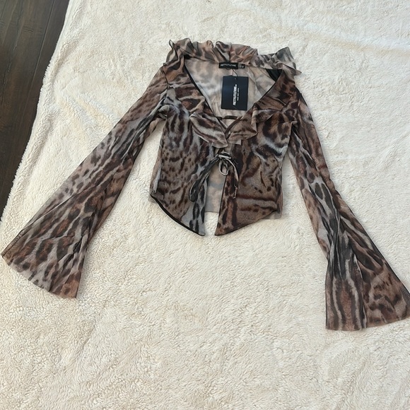 NEW PLT Mesh Ruffle Tie Front Blouse ~Leopard Print - Picture 13 of 16